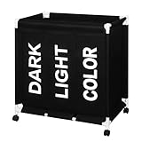 ZOES HOMEWARE Laundry Sorter 3 Section, 170L Laundry Cart with 3 × 15 Gal Compartment Laundry Hamper, Divided Separator, Basket Organizer, Black Hamper on Wheels