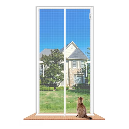 LAIJIANG Cat Screen Door 90x210cm Reinforced Cats Resistant Mesh Screen Door With Zipper Keep Cats Indoor & Scratch Proof Prevent Pet Escape From Living Room Bedroom Patio