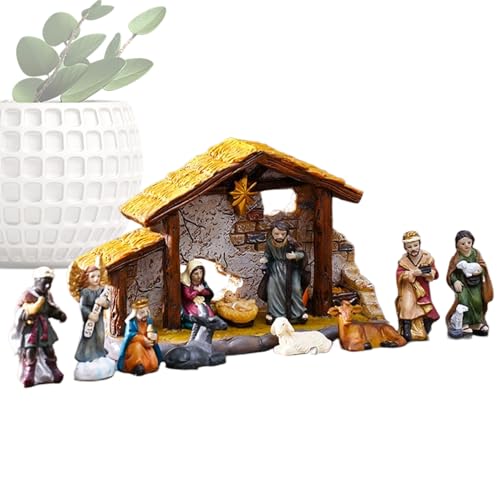 Juego de belén de Navidad – 9 x 6 cm Figuras Grandes de Resina Decoración Religiosa Coleccionable Cristiana Hecho a Mano Escena Sagrada Familia | Decoración Detallada para Repisa de Chimenea Tisc
