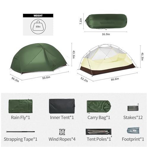 Image of Naturehike Mongar Upgraded 1 /2 /3 Person Backpacking Tent,Waterproof Lightweight Camping Tent with Footprint