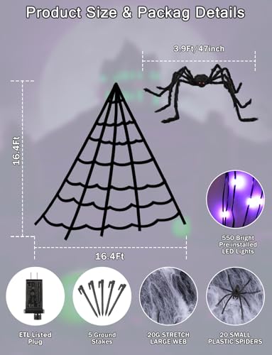 VITI Halloween Decorations Outdoor Spider Web Lights の商品画像 3