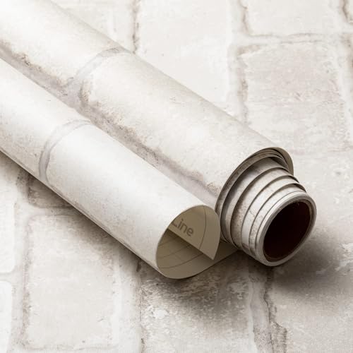Stone Marble Peel and Stick Wallpaper (19.6" x 118", Brick, Ivory) Renter Friendly Removable Waterproof Vinyl Home Décor for Cabinets Bookshelf Drawer Table Furniture