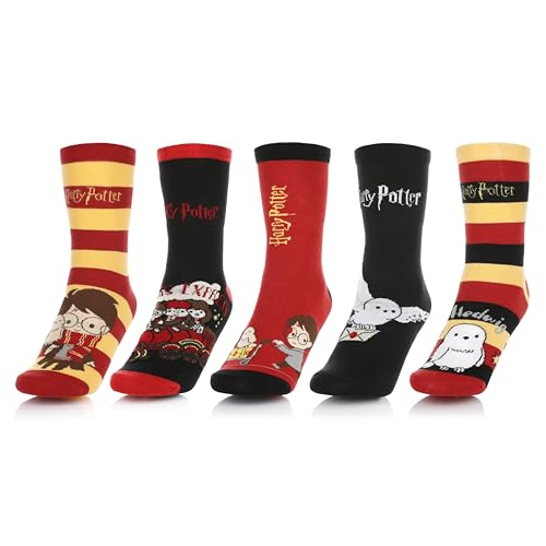Harry Potter Pack de 5 calcetines – Calcetines coloridos de algodón como accesorio – Regalos para adultos y adolescentes – Talla 35 – 41