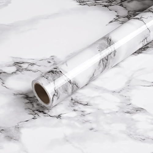 Image of Self Adhesive Marble Wallpaper Kitchen Oil Proof & Waterproof Wallpaper for Cabinet Makeover, Almirah, Plastic & Tabletop, Wardrobe (60x200cm) (White Marble Dark)