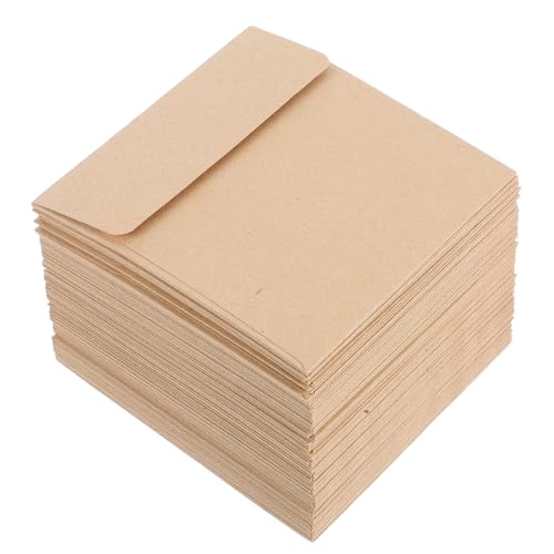 EXQUIMEUBLE 100個 牛皮紙小型封筒 耐久性クラフト紙 薄型メモ用 封筒 カード収納用 鍵 切手収納に 省スペース設計 贈答やイベント用 保管