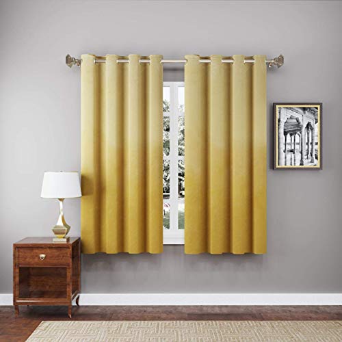 Image of high Sofa Quality Velvet Solid Grommet Room Darkening Eyelet Door Curtains | Curtains for Living Room - Set of 2 Pieces (8 feet, Golden)