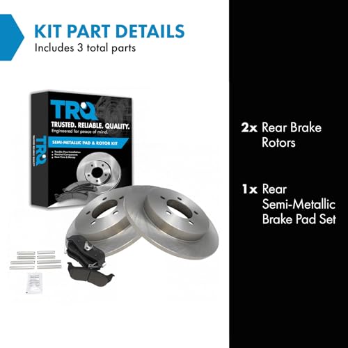 Image of TRQ Rear Brake Pad and Rotor Set Semi Metallic Rotors | For 2006-2010 Ford Explorer 2007-2010 Explorer Sport Trac 2006-2010 Mercury Mountaineer