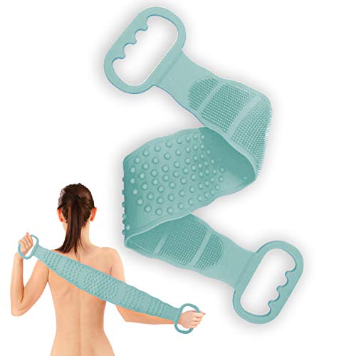 Timebox Silicone Bath Body Brush, Exfoliating Silicone Body Back Scrubber, Comfortable Long Double Side Bath Brush (Green)