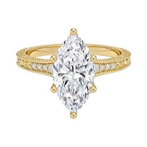 3 Ct Marquise Cut Engraved Pave Lab Grown Diamond Ring For Women