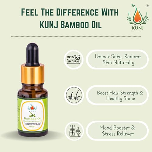 Image of KUNJ Bamboo Essential Oil (Bambusa arundinacea) 10ML - 100% Pure & Natural, Undiluted, Steam Distilled - Therapeutic Grade Oil for Hair Strengthening, Skin Care & Aromatherapy