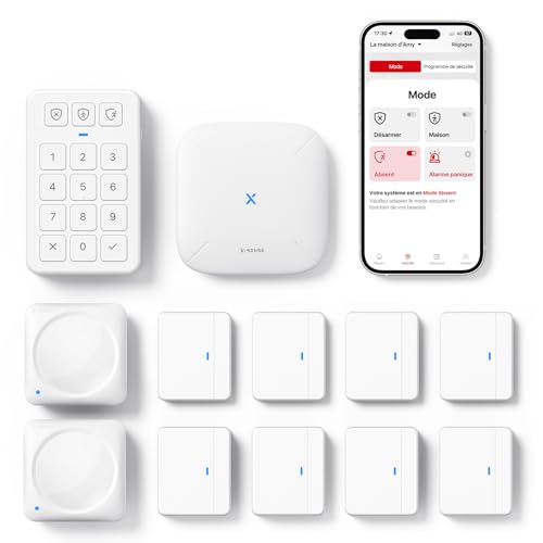 X-Sense Kit de Sécurité pour la Maison, Alarme sans Fil Compatible avec Alexa et Application pour Alertes en Temps Réel, Station de Base, Capteurs de Porte,...