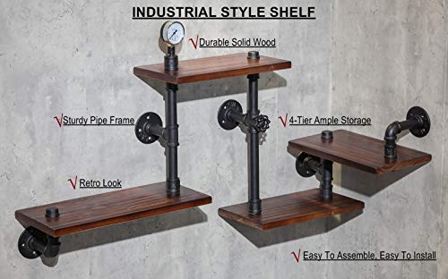 Dofurnilim Industrial Rustic Wall Wood Pipe Ladder Floating Shelves - Diy Modern Storage Shelving Bookshelf For Bathroom Kitchen Office Home – Steampunk Bookcase (Floating Ladder Shelves-51.18“W) #TOP4