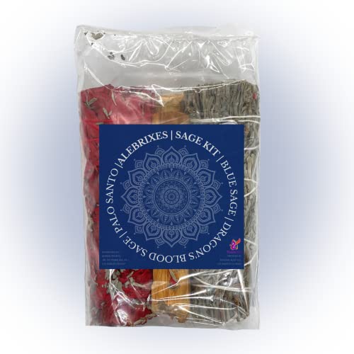 Alebrixes | Premium Quality Smudge Kit | Sage Wand And Palo Santo | Kit De Incienso De Salvia Azul, Sangre De Dragon Y Palo Santo| 4 Pz| Blue Sage, Dragons Blood Sage, Palo Santo #TOP27
