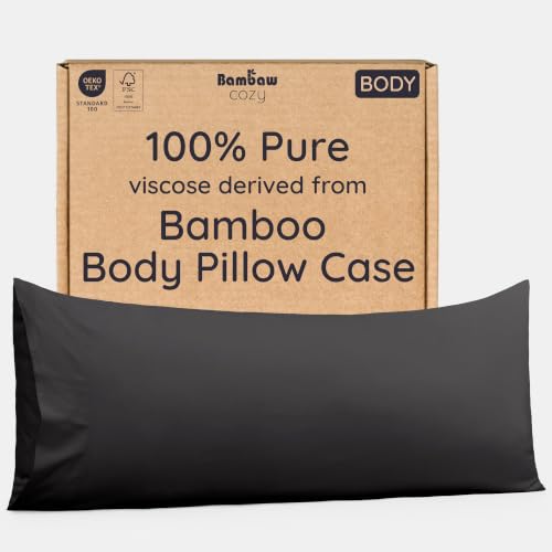 Bambaw 100% Viscose Derived from Bamboo Body Pillow Case 20x54 - Cooling Pillow Case, Silky Soft & Breathable, Moisture-Wicking, Envelope Closure, Gentle on Skin & Hair (Black)