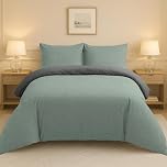 Lions Plain Dye Bedding, Double Duvet Cover Sets with Pillowcase, 3 Piece Ultra Soft Reversible Quilt Covers Bed Set, Microfibre Premium Quality, 200x200cm, Sage Green Charcoal