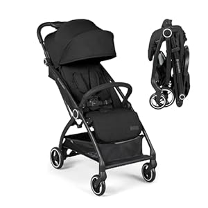 Ickle Bubba Aries Autofold Stroller – Feather-Light Design, Multi-Position Recline, and Handy Auto-Fold Mechanism, Large Seat from Birth to 22kg, UPF 50+ Hood, and Spacious Basket (Black)