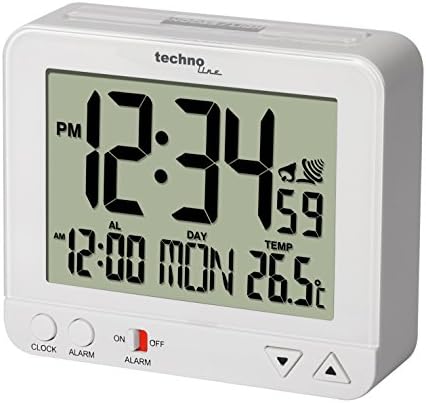 Technoline WT 195 Funkwecker mit Temperaturanzeige | automatischer Zeiteinstellung | Snooze | Nachtlicht mit Lichtsensor | großem LCD-Display | Kalender & Wochentag | weiß