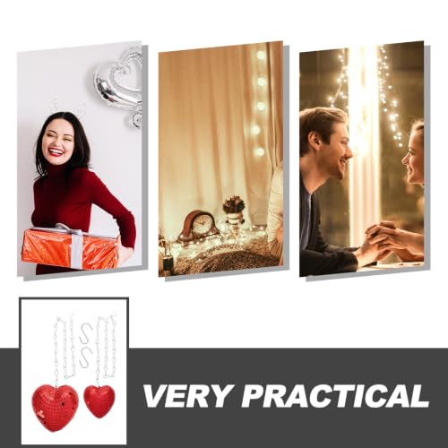 2 unidades de bolas espejadas colgantes en forma de corazón con cadena, bolas espejadas rojas de vidrio para decoración de fiestas, eventos y ambiente para el Día de San Valentín miniatura 7