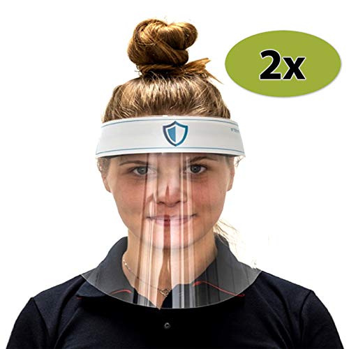 Preisvergleich Produktbild 2 x Visier Gesichtsschutz - Gesichtsmaske aus Kunststoff - leichte ergonomische Vollgesichtsabdeckung - Mundschutz, Atemschutzmaske und Brille / Schutzbrille können zusätzlich getragen Werden