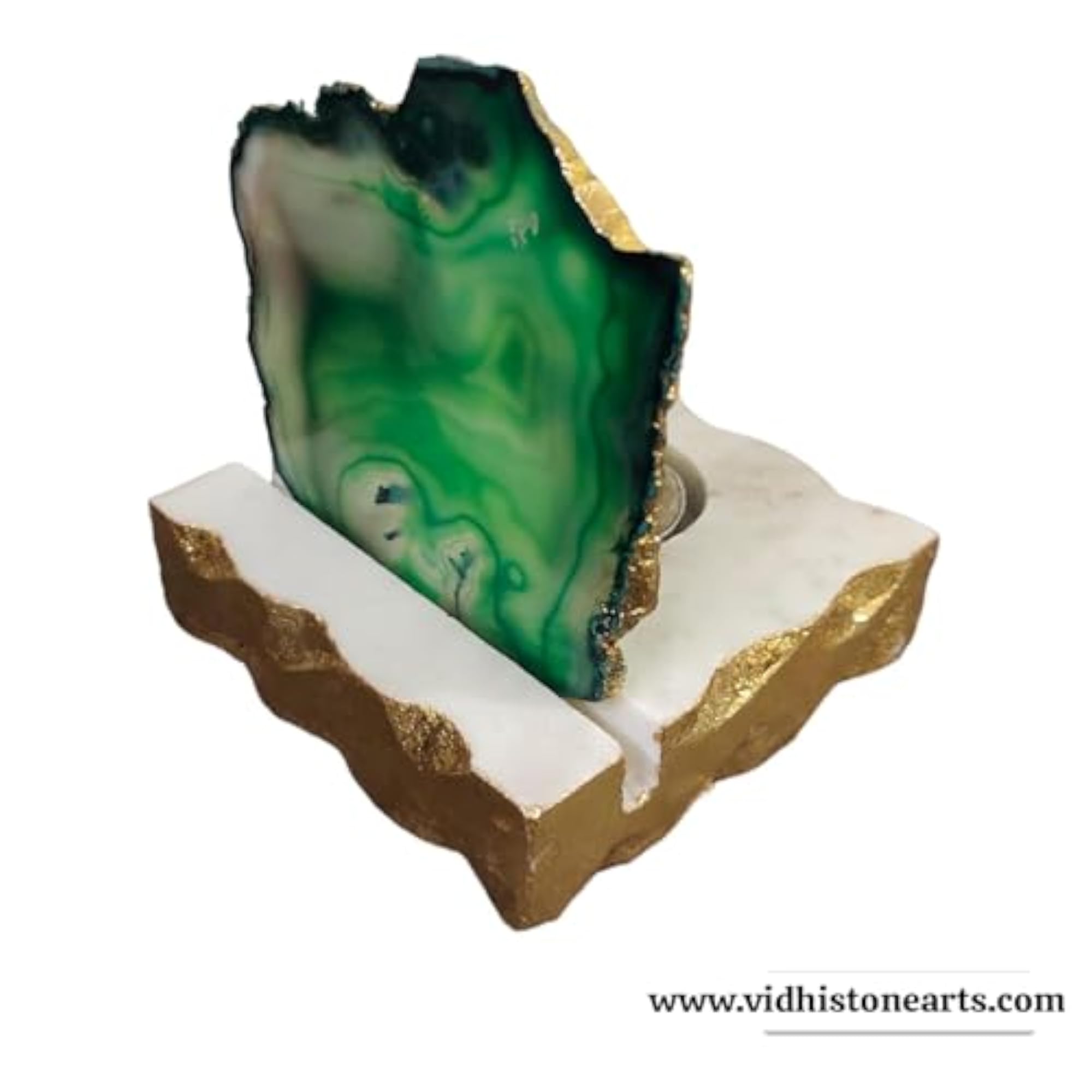 Decorative Marble Agate Tealight Candle Holder with Gold Accents