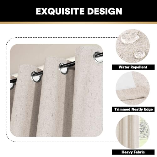 Image of PrinceDeco Blackout Curtains 84 Inches Long Faux Linen Look Curtains for Sliding Glass Doors Room Divider Curtain for Living Room Thermal Insulated Linen with White Backing,W100 X L84 Inch, Natural