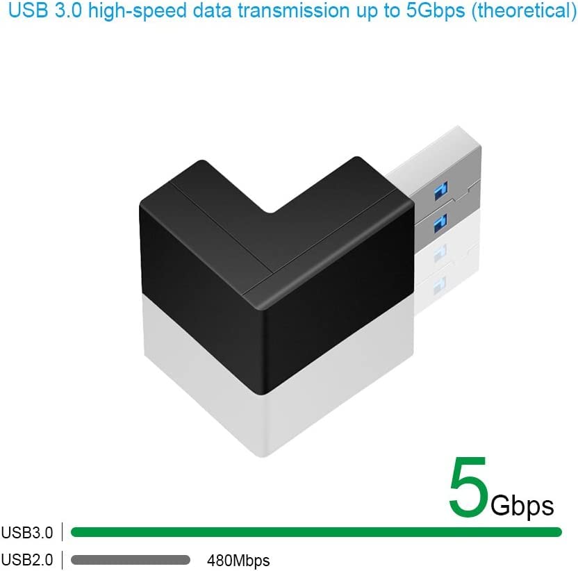 Image of 4 Pack USB 3.0 90 Degree Male to Female Adapter, Super Speed up to 5Gbps, Right Angle Design for Tight Spaces, 4 Piece