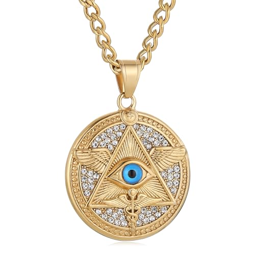 Collier franc-maçonnerie en acier avec pendentif pyramide et l'Œil de la Providence