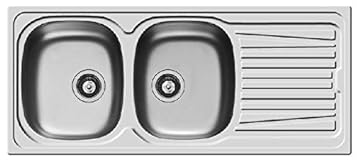 Pyramis Lavello 116x50 in Acciaio Inox lavandino 2 vasche Sinistra con gocciolatoio lavabo + PILETTA 3,5''