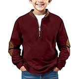 Boys Long Sleeve Shirts Kids Quarter Zip Sweatshirt Soild Casual Pullover Shirt Outdoor Fall Clothes for Teen Boy Wine Boys Pullover Sweatshirts 12-13 Years