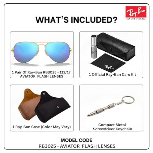 Image of Ray-Ban RB3025 AVIATOR FLASH LENSES Pilot Shaped Sunglasses for Men & Women with Official RAYBAN Eyewear Kit