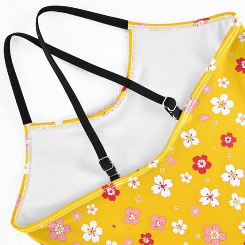 senya Girls Swimsuits One-Piece Swimwear Tie Bathing Suit Beach Summer Round Neck 5-6T Red Pink White Flowers Yellow4