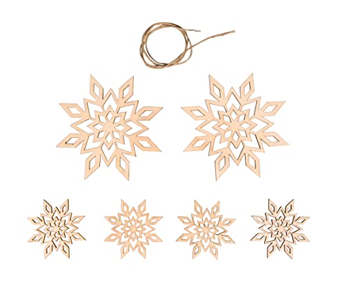 Rayher Wood decorsnowflakes,FSC Mix Cred, sort, Natural, 5-9cm ø, Partly w.Cord, tab-Bag 6 Pieces, 46622505, 5-9 cm ø
