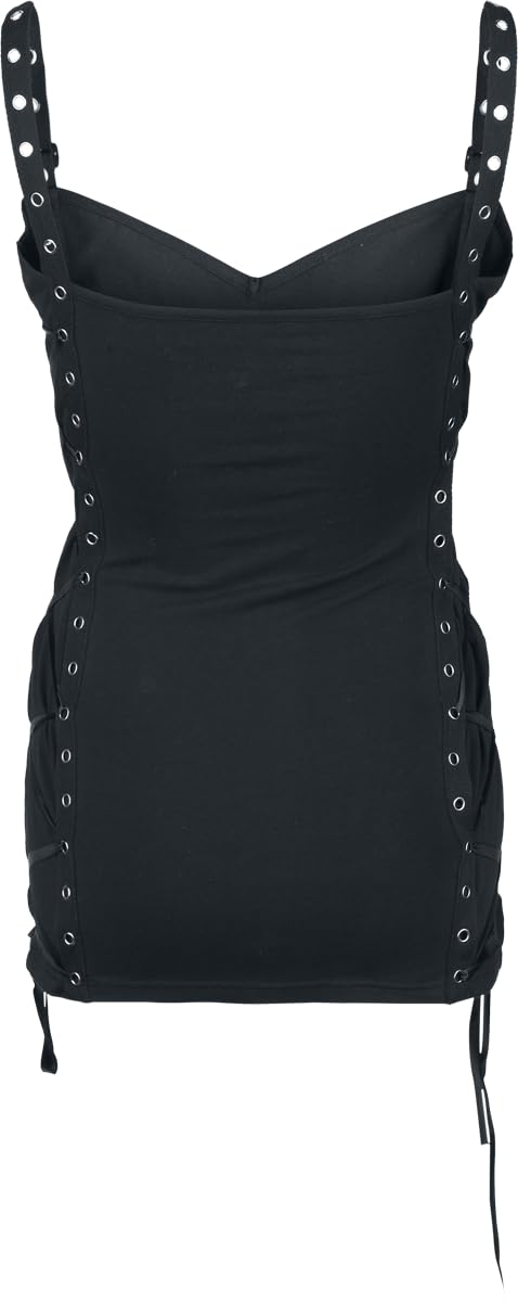 Gothicana by EMP Donna Top Nero con Rivetti Traforati e Allacciatura