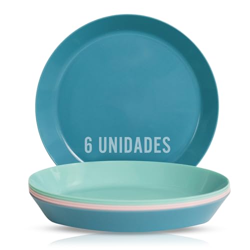 Mypicompany. Verpakking met 6 borden van hard plastic in pastelkleur voor feestjes, camping, zwembad en tuin, magnetron- en vaatwasmachinebestendig
