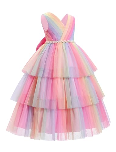 IBTOM CASTLE Flower Girl Dress Kids Birthday Dress Ruffle Pearls Tiered Tulle Party Dress Wedding Gown Prom2