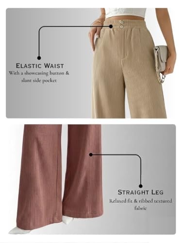 Image of SMOWKLY Authentics Women's Trendy Casual Corduroy Stretchable Baggy Loose Korean Trouser with Pockets || High Rise Elastic Waist Going Out Lounge Pants || Wide Leg Summer Pants for Woman