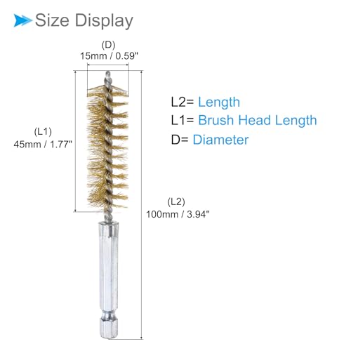 Image of Bore Brush, 15mm Dia 4 Inch Length, Brass Cleaning Wire Brushes with 1 /4 Inch Hex Shank - (Applications: for Power Drill, Die Grinder)