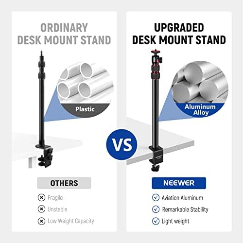NEEWER Extendable Camera Desk Mount with 1/4" Ball Head, 17-40 Adjustable Table Light Stand with 1/4" screw Adapter and C Clamp for DSLR Camera, Ring Light, Live Stream, Vlog, Max Load: 6.6lb/3kg