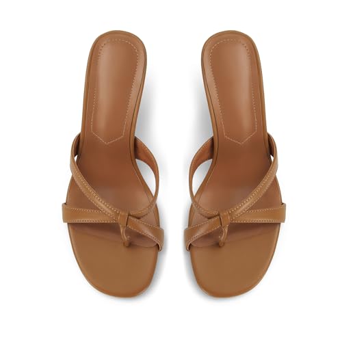 Image of Dsevht Gold Kitten Heel Sandals for Women Flip Flop Strappy Mule heels Rounded Open Toe Heeled Thong Sandals Women