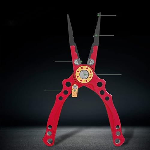 Fishing Multitool Pliers-Red Aluminium 7.4" L * 4" W Durable, Multi-Functional, Lightweight for Fisherman Cutting Tippet, Tying Lures, Pre-Making Leaders