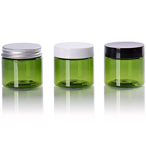 Hustar 5 Pièces 50 Grammes Vert Pots en Plastique Contenant Cosmétiques Vide pour Echantillon Maquillage Crème Couvercle Noir Cover