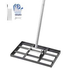 VEVOR Lawn Leveling Rake, Lawn Leveler with 78 in Handle, 17x10 in Ground Plate, Rust-Resistant Carbon Steel Soil Leveler, 5 Heights Adjustable, Effort Saving Lawn Leveling Tool for Yard Golf Court