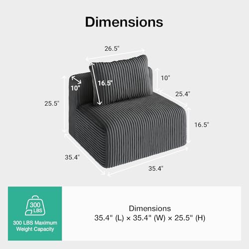 Image of Novilla Modular Sectional Sofa, Modern Cloud Sectional Couch with Smarts Coil Support, Upholstered Boneless Couch for Living Room Apartments Bedroom, No Assembly Required, Dark Gray (Armless Chair)