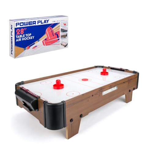 Power Play | Air Hockey Table Game Wooden Portable Table Toys Game for Kids and Adults 28inches Brown