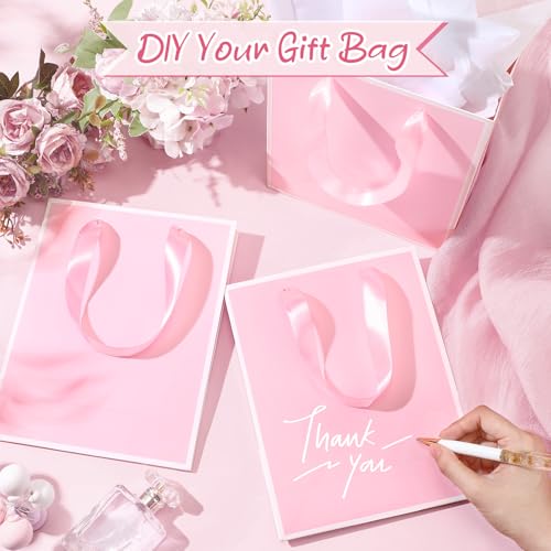 Image of Yeaqee 24 Pack Metallic Paper Gift Bags, Pink, White | with Satin Ribbon Handle and Tissue, 9x7x3.1 Inch, Suit Business, Birthday, Christmas, Thank You Return Gifts Bags