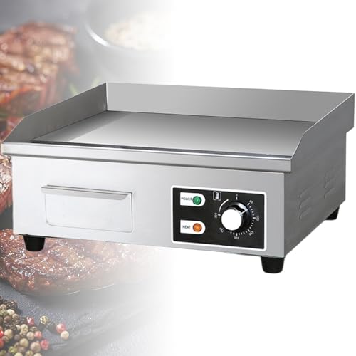 Plancha Eléctrica Comercial, Plancha Electrica Profesional de Acero Inoxidable 540*300mm, Plancha Cocina Electrica 4400W, Teppanyaki Antiadherente para Restaurantes, Cocinas 45*40*21CM