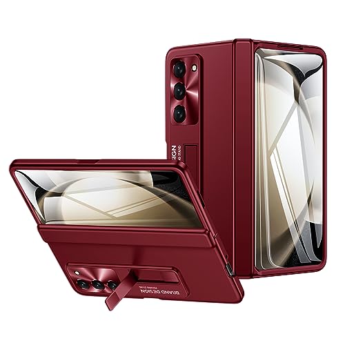 LEIAU Kickstand Case für Galaxy Z Fold 5: [Full Cover Scharnier Schutz] Schlanke Handyhülle mit Ganzkörper-eingebautem Displayschutz für Samsung Z Fold 5 5G(2023) (Rot)