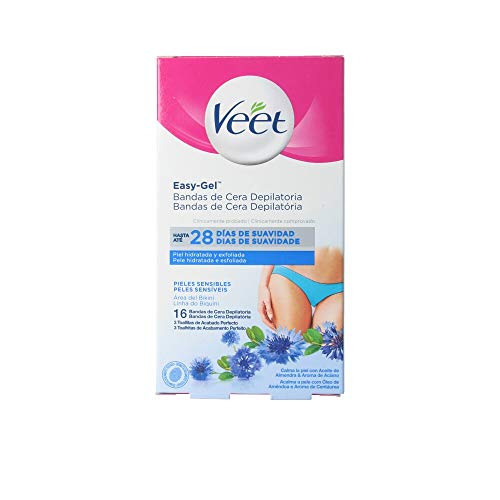 Veet Pure Bandas de Cera Fría Depilatoria para Depilación Bikini, Fórmula de Cera Hipoalergénica para Pieles Sensibles, 16 Tiras