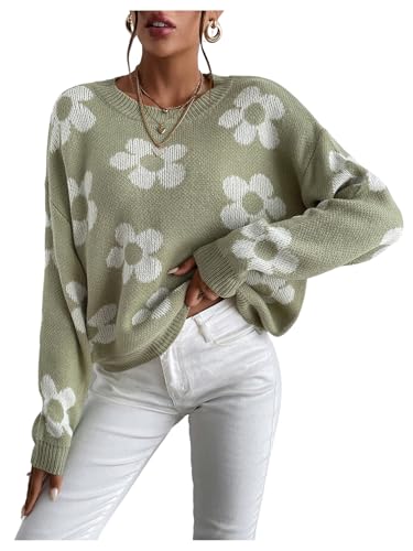SOLY HUX Women's Floral Sweaters Long Sleeve Crew Neck Knit Pullover Tops Casual Jumper Fall Clothes
