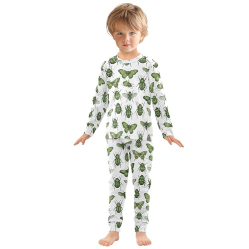 Pajama Sets Long Sleeve Green Various Insect Pattern Soft Comfy Sleepwear 2 Piece PJS 3-8T2